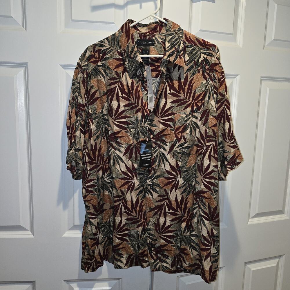 NWT Crazy Horse Claiborne Short Sleeve Button Up Tropical Leaf Camp Shirt XL